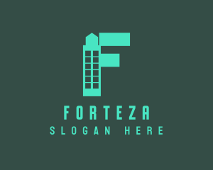 Green Tower Letter F logo design