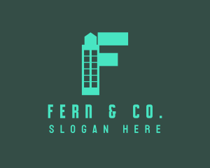 Green Tower Letter F logo design