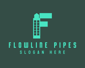 Green Tower Letter F logo design