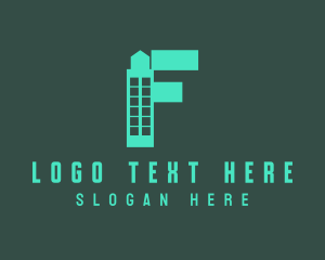 Land Developer - Green Tower Letter F logo design