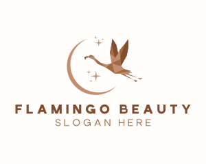 Flamingo - Moon Geometric Flamingo Bird logo design