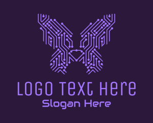 High Tech - Purple Butterfly Circuit logo design