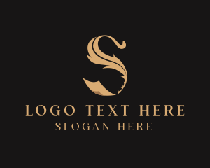 Writing - Quill Pen Paper Letter S logo design