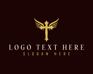 Three Crosses - Crucifix Cross Wings logo design