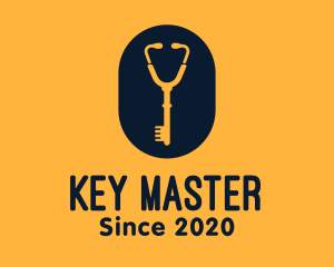 Unlock - Golden Key Stethoscope logo design