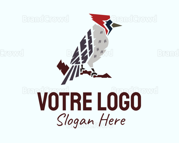 Perched Wild Woodpecker Logo