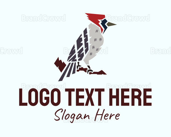 Perched Wild Woodpecker Logo