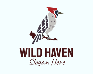 Perched Wild Woodpecker logo design