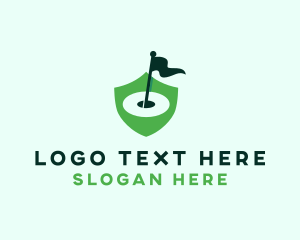 Golf Instructor - Golf Course Flag Shield logo design