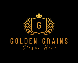 Golden Wreath Crown Shield logo design