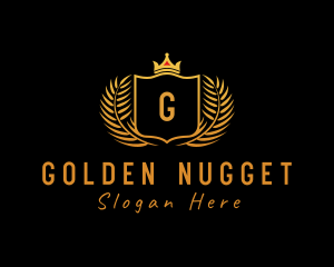 Golden Wreath Crown Shield logo design