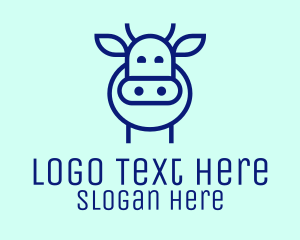 Blue Bull - Minimalist Blue Cow logo design