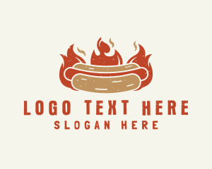 Retro - Fire Hot Dog Sandwich Snack logo design