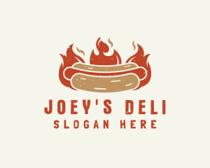 Fire Hot Dog Sandwich Snack logo design