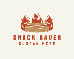 Fire Hot Dog Sandwich Snack logo design