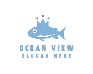 Blue Fish Crown logo design