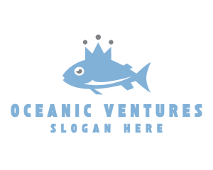 Blue Fish Crown logo design