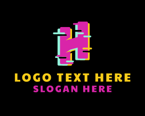 Techno - Glitch Letter H logo design