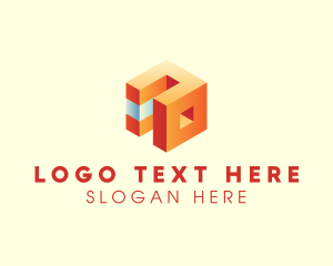 Builder - 3D Geometric Block Cube logo design