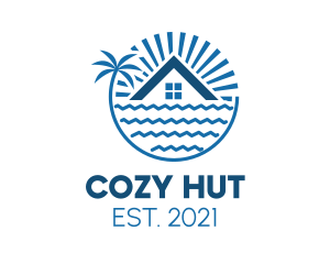 Hut - Tropical Seaside Villa House logo design