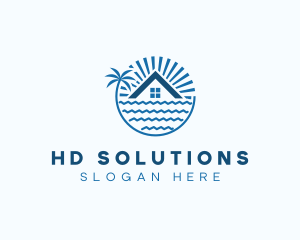 Tropical Seaside Villa House logo design