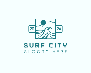 Surfing Beach Wave  logo design