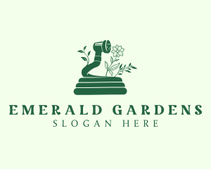 Green Gardening Hose Flower logo design