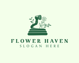 Green Gardening Hose Flower logo design