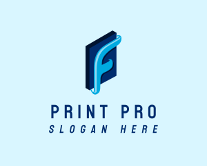 Printer - Blue Book Letter F logo design