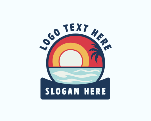 Travel - Tropical Beach Surfing logo design