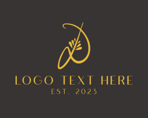 Flower - Golden Calligraphy letter D logo design