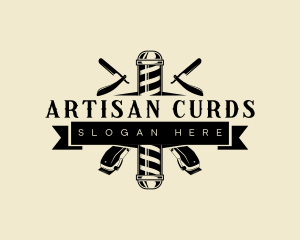 Artisan Haircut Barber Pole logo design