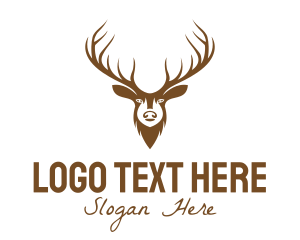 Antlers - Brown Elk Head logo design