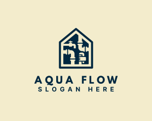 Waterworks - House Pipe Faucet Plumbing logo design