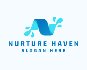 Water Splash Letter N logo design