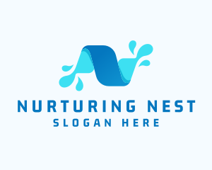 Water Splash Letter N logo design