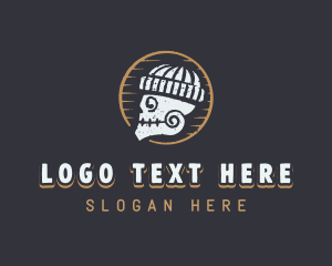 Vintage - Hipster Skull Beanie logo design