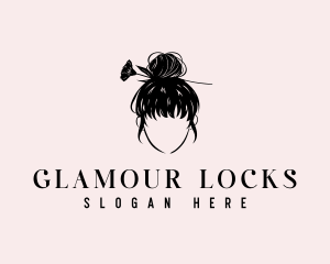 Wig - Floral Woman Hair logo design