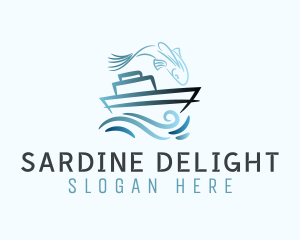 Sardine - Blue Fishing Boat logo design