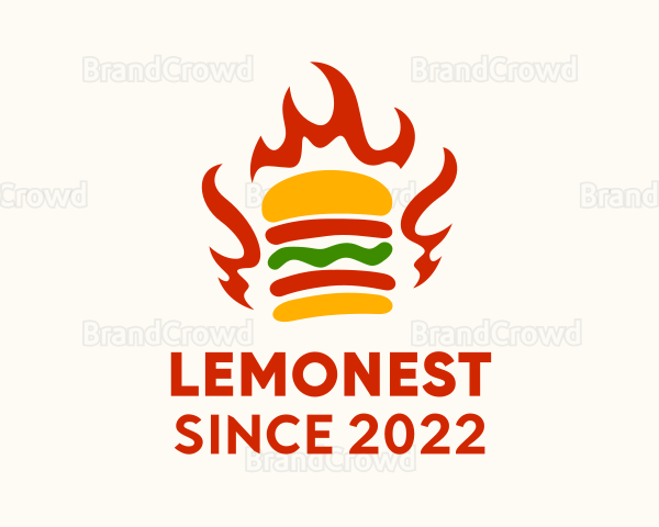 Fire Hamburger Fast Food Logo