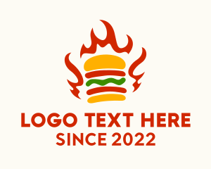 Food Stall - Fire Hamburger Fast Food logo design