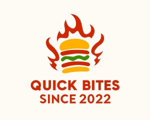 Fast Food - Fire Hamburger Fast Food logo design