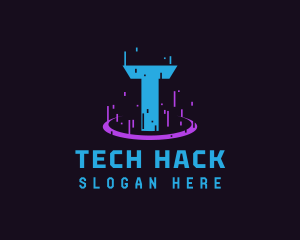 Glitch Portal Gaming Letter T logo design