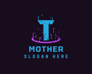 Cyber - Glitch Portal Gaming Letter T logo design