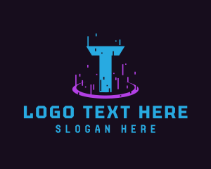 Online - Glitch Portal Gaming Letter T logo design