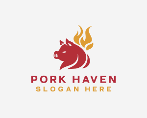 Pork BBQ Flame Grill  logo design