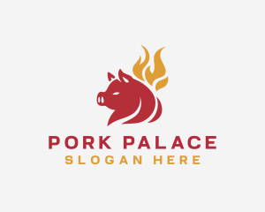 Pork - Pork BBQ Flame Grill logo design