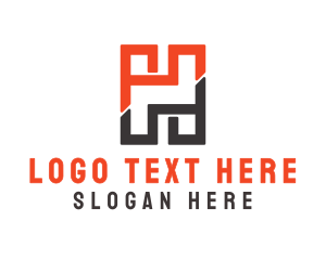 Builders - Orange Brown Brick H logo design