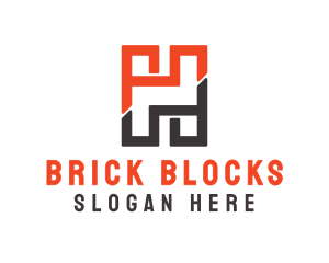 Blocks - Orange Brown Brick H logo design