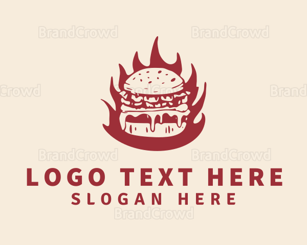 Flaming Burger Fast Food Logo